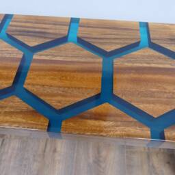 Hexagonal Rosewood Resin Bench, Blue Epoxy - 180cm - thumbnail 4