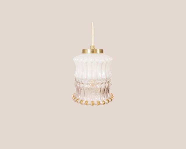 Angela Vintage Pendant Light Handcrafted Glass Lamp Textured Retro Ceiling Fixture Yugoslavia Gold Brass - image 1