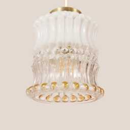 Angela Vintage Pendant Light Handcrafted Glass Lamp Textured Retro Ceiling Fixture Yugoslavia Gold Brass - thumbnail 3