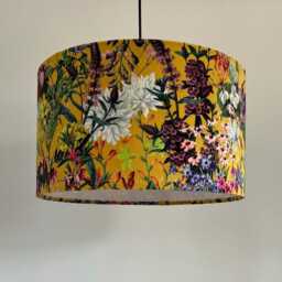 Yellow Flowers Velvet Circular Drum Lampshade/Ceiling Shade, With A White Lining - thumbnail 3