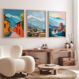 Set Of 3 Nepal Poster, Travel Prints, Art, Botanical Decor, Floral Asian Wall Print - thumbnail 3