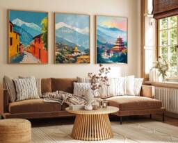 Set Of 3 Nepal Poster, Travel Prints, Art, Botanical Decor, Floral Asian Wall Print - thumbnail 1