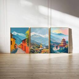 Set Of 3 Nepal Poster, Travel Prints, Art, Botanical Decor, Floral Asian Wall Print - thumbnail 2