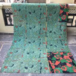 Handmade Cotton Kantha Quilt Vintage Sari Patchwork Throw - thumbnail 4
