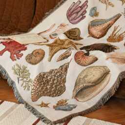 Ocean Shell Throw Blanket, Sofa Cover With Fringe, Beach Tapestry Housewarming Gift - thumbnail 4