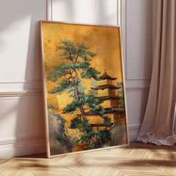 Japanese Temple Wall Art, Gold Pagoda Poster Print, Traditional Asian Architecture Decor, Zen Nature Landscape, Unframed Japan Artwork - thumbnail 3