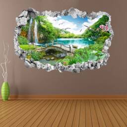 Waterfall Seagull Flowers Lake Rainbow Wall Decal Sticker Mural Poster Print Art Home Office Decor Ka2 - thumbnail 2