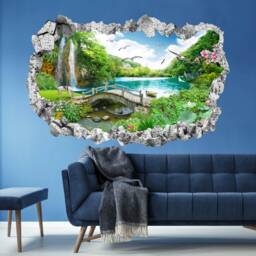 Waterfall Seagull Flowers Lake Rainbow Wall Decal Sticker Mural Poster Print Art Home Office Decor Ka2 - thumbnail 3