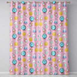 Cute Kawaii Space Rocket Globe Sun Star Pink Seamless Pattern Readymade Eyelet Ring Top Thermal 100% Blackout Curtains - thumbnail 2