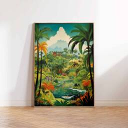 Indonesia Travel Poster, Indonesian Print, Asian Wall Art, Bali Scenery Floral Folk Art Culture Print - thumbnail 3