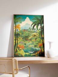 Indonesia Travel Poster, Indonesian Print, Asian Wall Art, Bali Scenery Floral Folk Art Culture Print - thumbnail 1