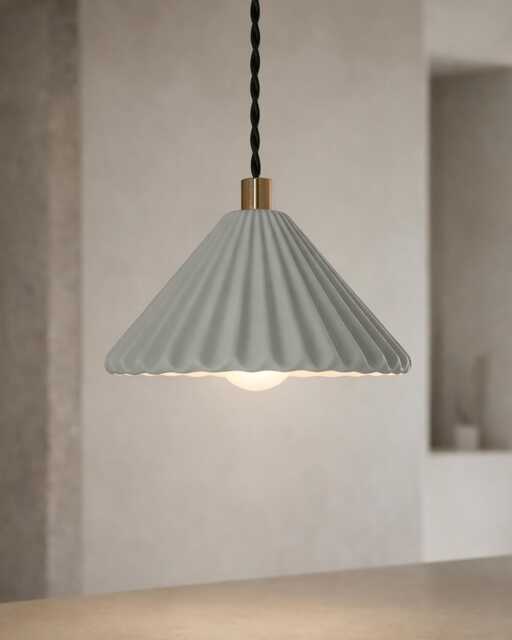 Small Picco - Ceramic Pendant Ceiling Light Handmade Minimalist Pleated Hanging Fixture in Fog Gray - image 1
