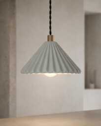 Small Picco - Ceramic Pendant Ceiling Light Handmade Minimalist Pleated Hanging Fixture in Fog Gray - thumbnail 1