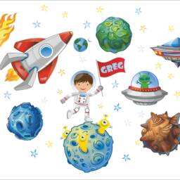 Space Ship, Rocket Ship, Personalized Name, Repositionable Wall Decal Sticker For Nursery, Kid's Room Or Playroom, Outer Mural - thumbnail 3