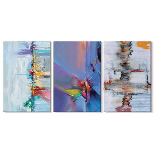 Set Of 3 Canvas Prints - Compositions Painting Style, Blue Photo Print, Abstract Wall Decor - image 1