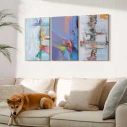 Set Of 3 Canvas Prints - Compositions Painting Style, Blue Photo Print, Abstract Wall Decor - thumbnail 3