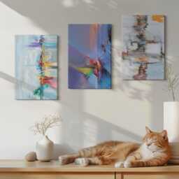 Set Of 3 Canvas Prints - Compositions Painting Style, Blue Photo Print, Abstract Wall Decor - thumbnail 2