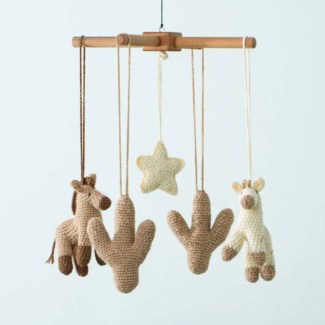 Wooden Baby Mobile Handmade Crocheted Horse & Cactus Toys - image 1