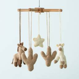 Wooden Baby Mobile Handmade Crocheted Horse & Cactus Toys - thumbnail 1