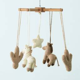 Wooden Baby Mobile Handmade Crocheted Horse & Cactus Toys - thumbnail 3