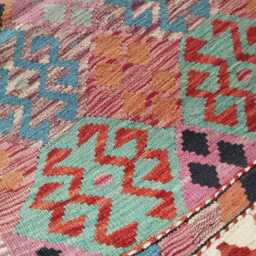 Afghan Kilim Rug, Handmade Artisan Multicolour Turkish Persian Navajo Moroccan Bohemian Flatweave, Natural Wool Dhurrie Rug 120x79 cm - thumbnail 4