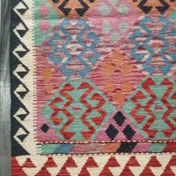 Afghan Kilim Rug, Handmade Artisan Multicolour Turkish Persian Navajo Moroccan Bohemian Flatweave, Natural Wool Dhurrie Rug 120x79 cm - thumbnail 2