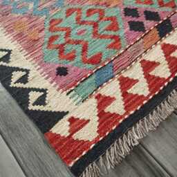 Afghan Kilim Rug, Handmade Artisan Multicolour Turkish Persian Navajo Moroccan Bohemian Flatweave, Natural Wool Dhurrie Rug 120x79 cm - thumbnail 3