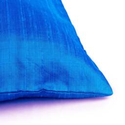 Handmade Turquoise Silk Cushion Cover - Solid Indian Throw Pillow - thumbnail 4