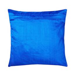 Handmade Turquoise Silk Cushion Cover - Solid Indian Throw Pillow - thumbnail 2