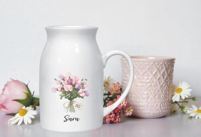 Personalised Birth Flower Jug Vase For A 60Th Milestone Birthday - Unique Custom Gift For A Sister, Friend, Mum, Grandma - image 1