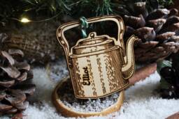 Personalised Teapot Wood Christmas Ornament Tea Lover Funny Rustic Music Bauble Laser Engraved Rustic Wooden Tree Decoration - thumbnail 1