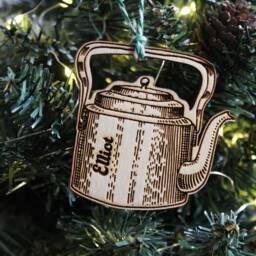 Personalised Teapot Wood Christmas Ornament Tea Lover Funny Rustic Music Bauble Laser Engraved Rustic Wooden Tree Decoration - thumbnail 3