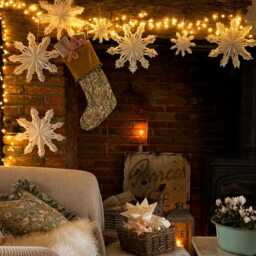 William Morris Golden Lily Christmas Stocking, Handmade Velvet Holiday Decor, Heirloom Fireplace Gift - thumbnail 2