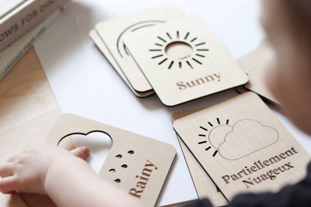Wood Weather Flash Cards For Kids, Toddler Activities, Learning, Classroom Decor, Preschool Activities, Montessori Toddler Toys - image 1