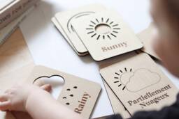 Wood Weather Flash Cards For Kids, Toddler Activities, Learning, Classroom Decor, Preschool Activities, Montessori Toddler Toys - thumbnail 1