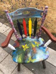 Hand Painted Set Of Pine Wooden Two Chairs & Table