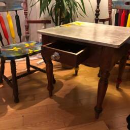 Hand Painted Set Of Pine Wooden Two Chairs & Table - thumbnail 3