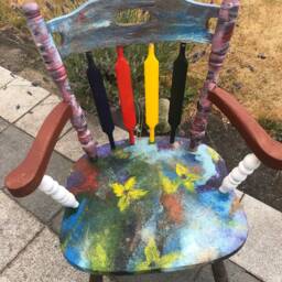 Hand Painted Set Of Pine Wooden Two Chairs & Table - thumbnail 2