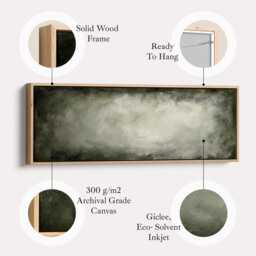 Green Abstract Wall Art Horizontal Panoramic Canvas Print in Deep Olive & Moss Tones For Living Room Bedroom Or Hallway Decor - thumbnail 2