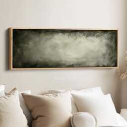 Green Abstract Wall Art Horizontal Panoramic Canvas Print in Deep Olive & Moss Tones For Living Room Bedroom Or Hallway Decor - thumbnail 1