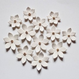 Wall Decor Of 12 White & Gold Ceramic Star Flowers For Home Decoration - thumbnail 3