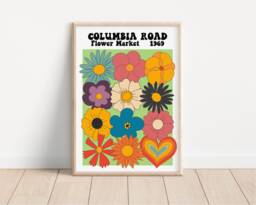 Columbia Road Flower Market Print Retro Floral, 1970S London Art - thumbnail 1