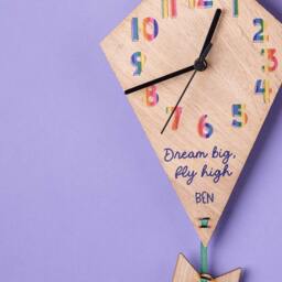 Children's Oak Wood Personalised Kite Wall Clock - thumbnail 3