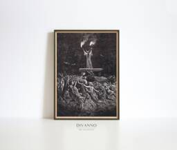 Witches Dancing At The Sabbath Print Poster, Fallen Angel Wall Art, Halloween Decor, Dark Academia Digital, Elegant Black Printable - thumbnail 1