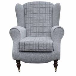 Handmade Grey Check Wingback Armchair Fireside Accent Chair - thumbnail 2