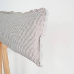 Linen Lumbar Pillow Cover Beige Ticking Stripes, Raw Edge Farmhouse Style - thumbnail 2