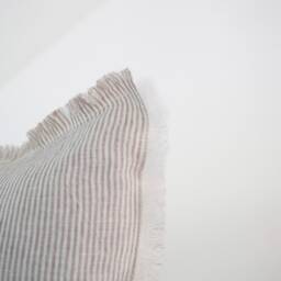 Linen Lumbar Pillow Cover Beige Ticking Stripes, Raw Edge Farmhouse Style - thumbnail 3