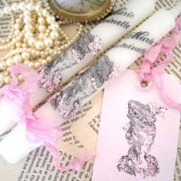 Marie Antoinette Candles Hand-stamped With Pale Pink Glitter - thumbnail 3