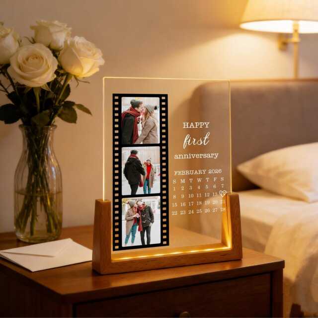 Personalised Photo Gift, Film Roll Couple Collage, Frame Night Light, Valentines Day Gifts, Wedding Anniversary Gift For Him Her - image 1