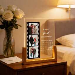 Personalised Photo Gift, Film Roll Couple Collage, Frame Night Light, Valentines Day Gifts, Wedding Anniversary Gift For Him Her - thumbnail 1